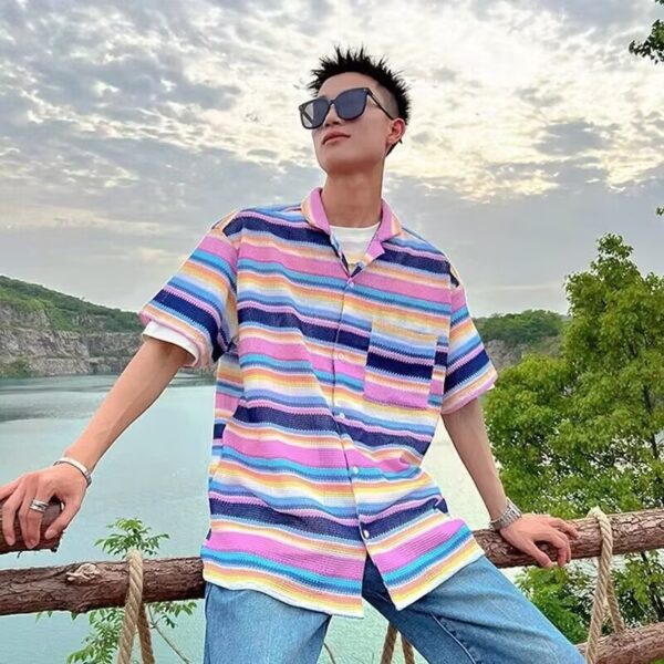 Tropical Striped Lazy Atmosphere Casual Shirt - Image 8