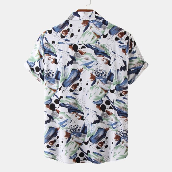 Lapel Short Sleeve Abstract Design Shirt - Image 2