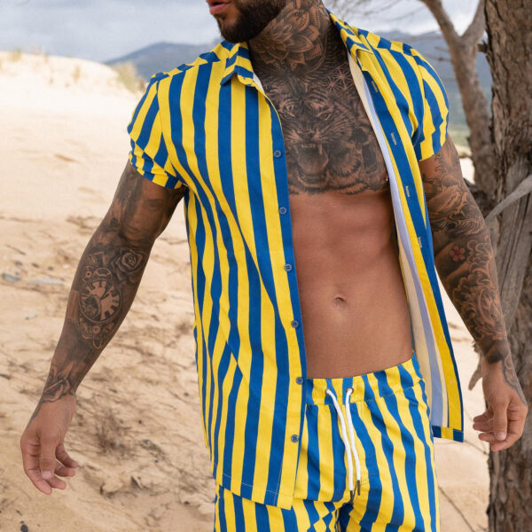 Casual Beach Vertical Striped Shirt And Shorts Suit - Image 6