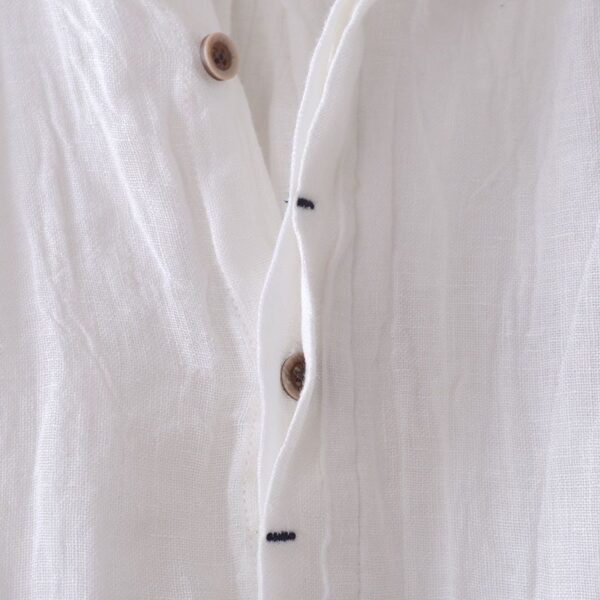 Solid Color Retro Distressed Linen Shirt - Image 5