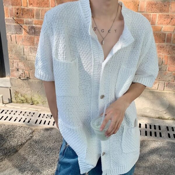 Short-sleeved Shirt Casual Knitted Jacket - Image 8