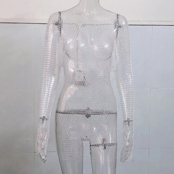 Women Rhinestone Cutout Mesh Top Blouse - Image 4