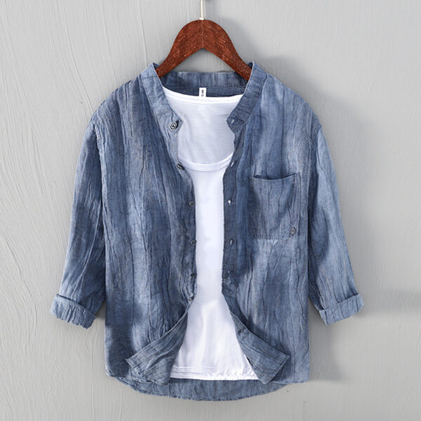 Simple And Comfortable Retro Stand Collar Linen Shirt - Image 4
