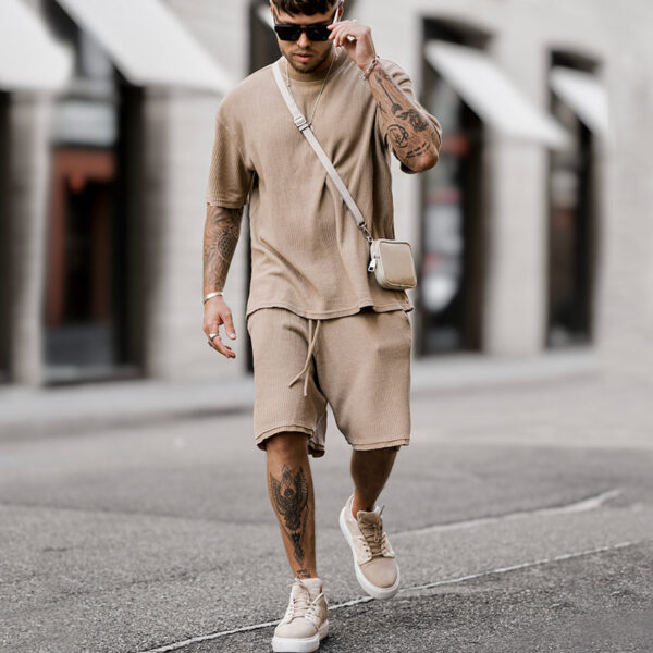 Casual Brown Short Sleeve Suit - Image 9