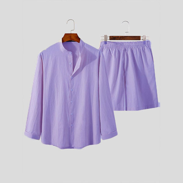 Long Sleeve Shirt Shorts Two Piece - Image 3