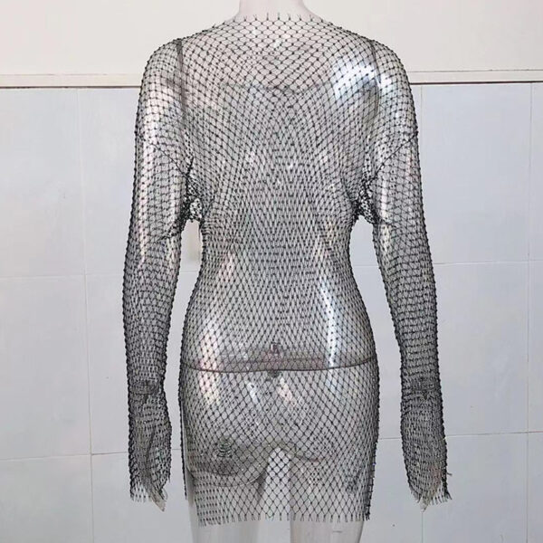 Women Rhinestone Cutout Mesh Top Blouse - Image 6