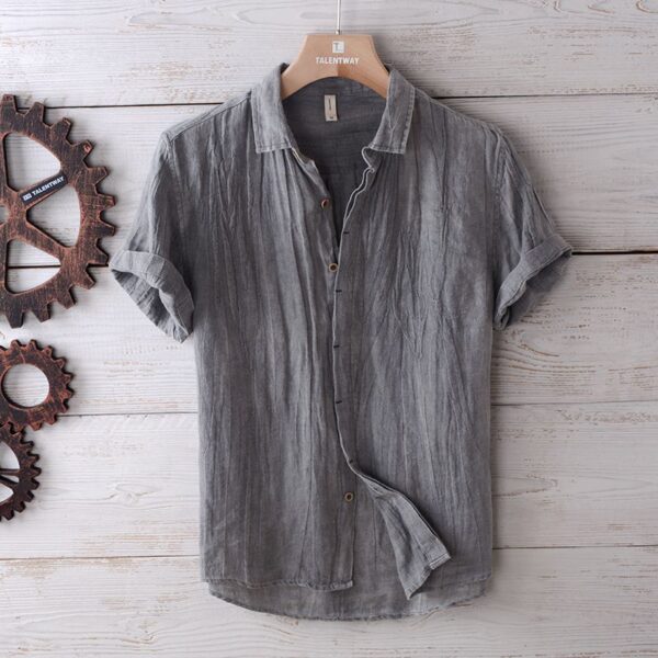 Solid Color Retro Distressed Linen Shirt - Image 4