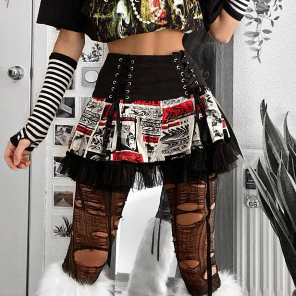 Dark Print Lace Up Cool Skirt