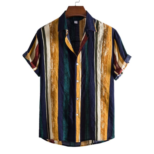 Men's Striped Shirt Striped Print Short - Image 3