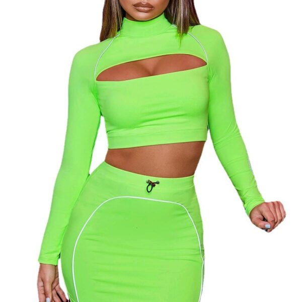 Womens Long Sleeve Cutout Night Ribbon Glow Skirt Short - Image 6