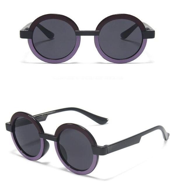 Round Frame Retro Stitching Contrast Sunglasses - Image 4