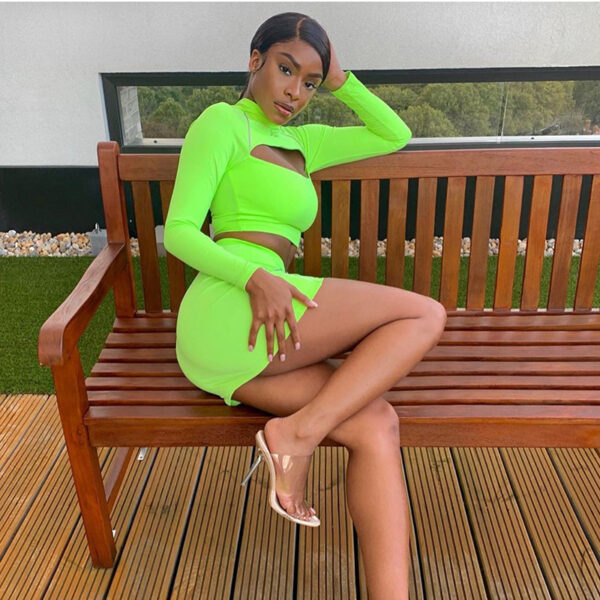 Womens Long Sleeve Cutout Night Ribbon Glow Skirt Short - Image 4