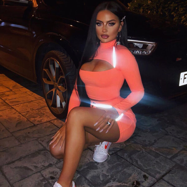 Womens Long Sleeve Cutout Night Ribbon Glow Skirt Short - Image 3