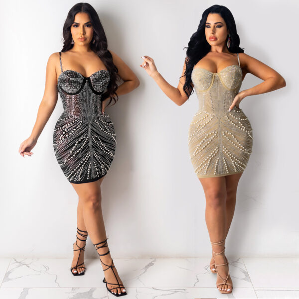 Sexy Wrapped Chest Sling Hot Rhinestone Dress - Image 5
