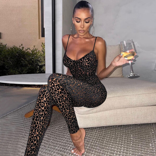 Low Cut Perspective Mesh Slim Fit Jumpsuit