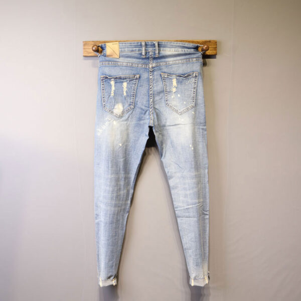 Slim Trend Elastic Small Feet Men's Blue Jeans - Image 2