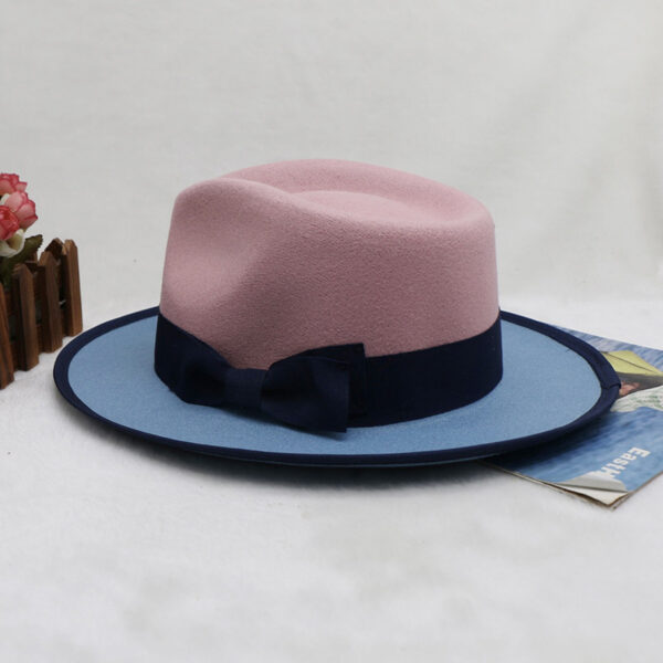 Felt Cap Dual-color Patchwork Felt Hat - Image 5