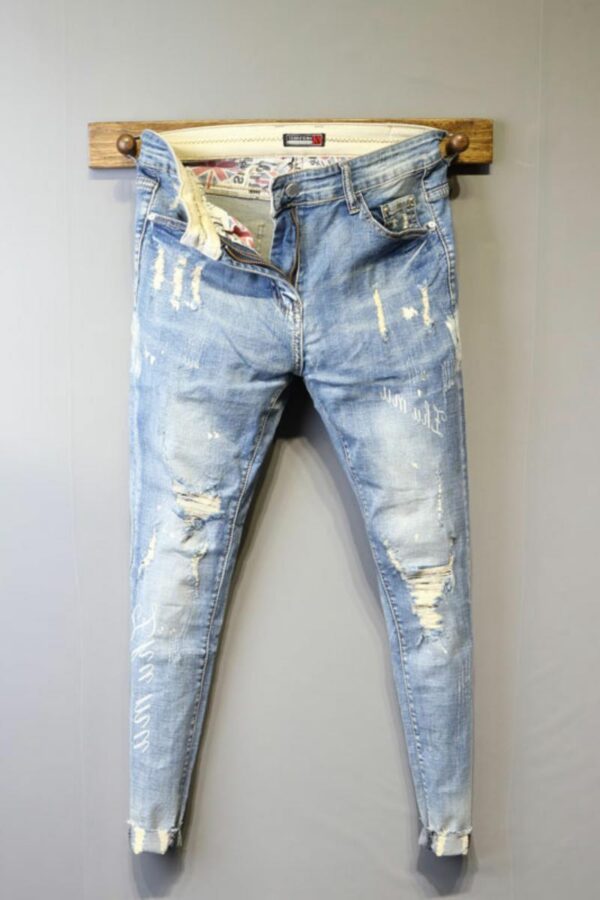 Slim Trend Elastic Small Feet Men's Blue Jeans - Image 4