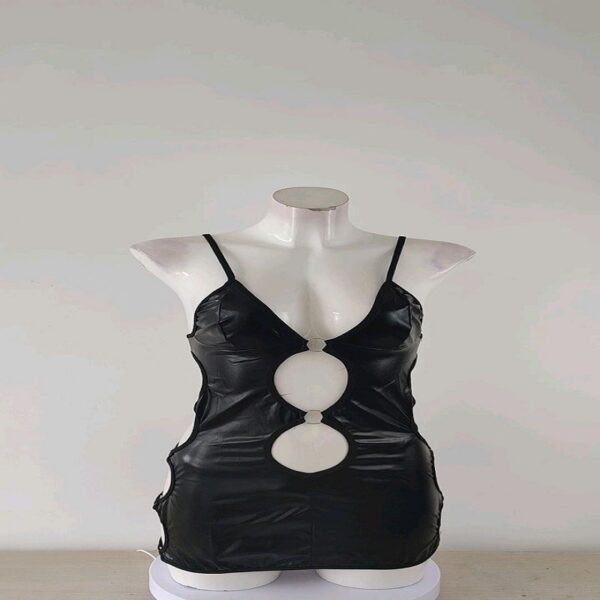 Sexy Black Patent Leather Halter Hollow-out Dress - Image 6