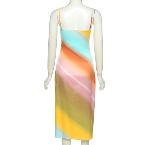 Rainbow Sling V-Neck Backless Sexy Package Hip Dress - Image 5