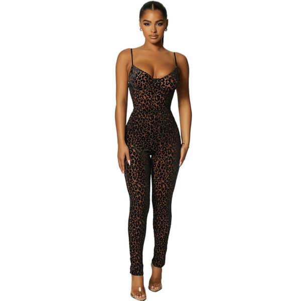 Low Cut Perspective Mesh Slim Fit Jumpsuit - Image 10