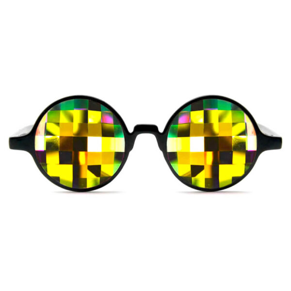 GloFX Black Kaleidoscope Glasses – Rainbow Bug Eye – Flat Back