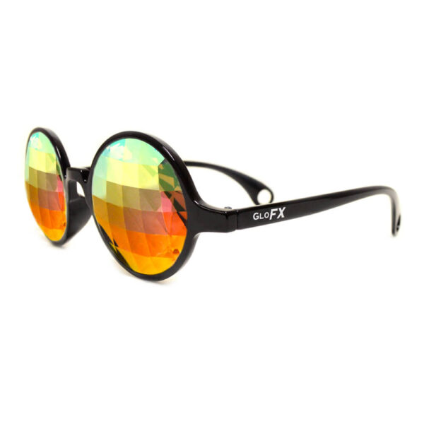 GloFX Black Kaleidoscope Glasses – Rainbow Bug Eye – Flat Back - Image 2