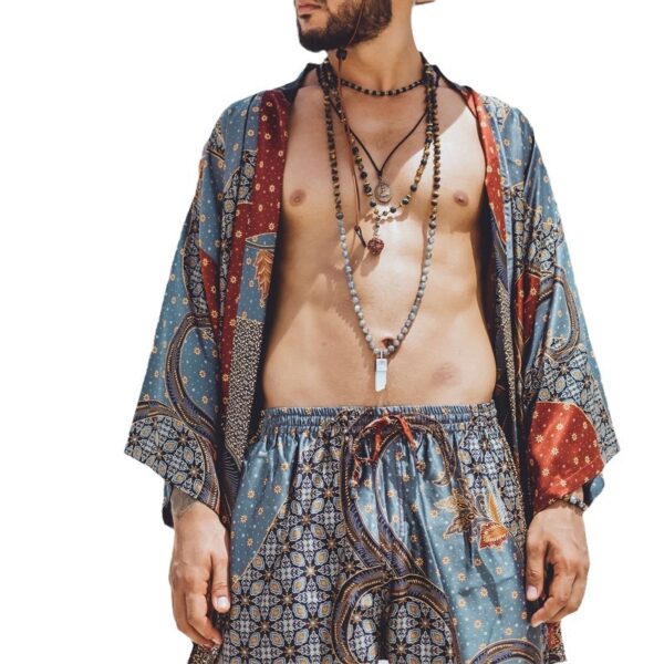Men's Casual Printed Cardigan Shorts Two-piece Set - Image 5