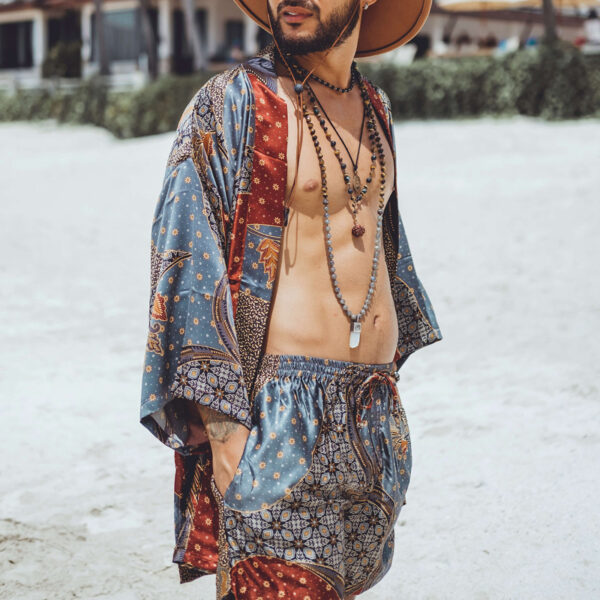 Men's Casual Printed Cardigan Shorts Two-piece Set - Image 2