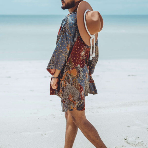 Men's Casual Printed Cardigan Shorts Two-piece Set - Image 4