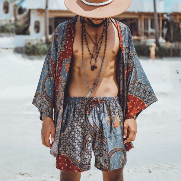 Men's Casual Printed Cardigan Shorts Two-piece Set - Image 6