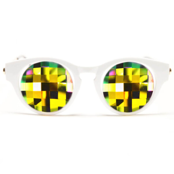 GloFX White Cat Eye Kaleidoscope Glasses – Sacred – Flat Back