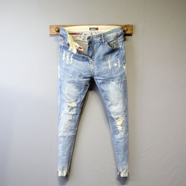 Slim Trend Elastic Small Feet Men's Blue Jeans