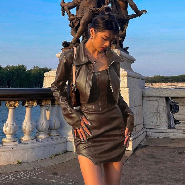 Vegan Leather Sexy Tube Top Dress-Suit.