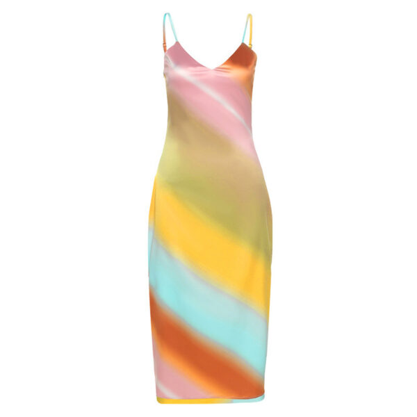 Rainbow Sling V-Neck Backless Sexy Package Hip Dress - Image 2