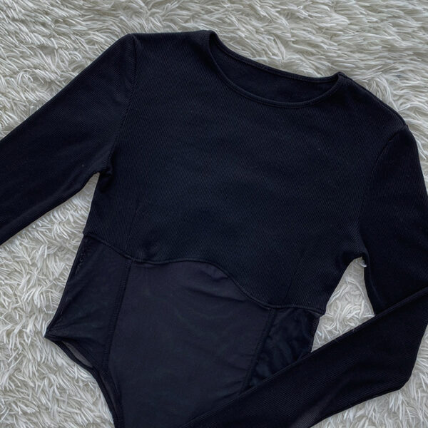 Black Sexy Mesh Long-sleeved Bodysuit - Image 8
