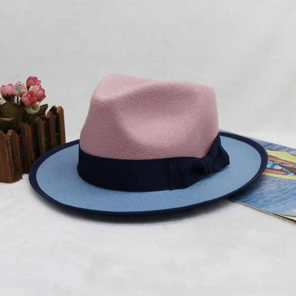 Felt Cap Dual-color Patchwork Felt Hat - Image 4