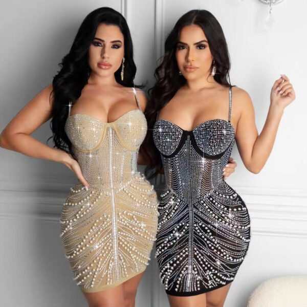 Sexy Wrapped Chest Sling Hot Rhinestone Dress