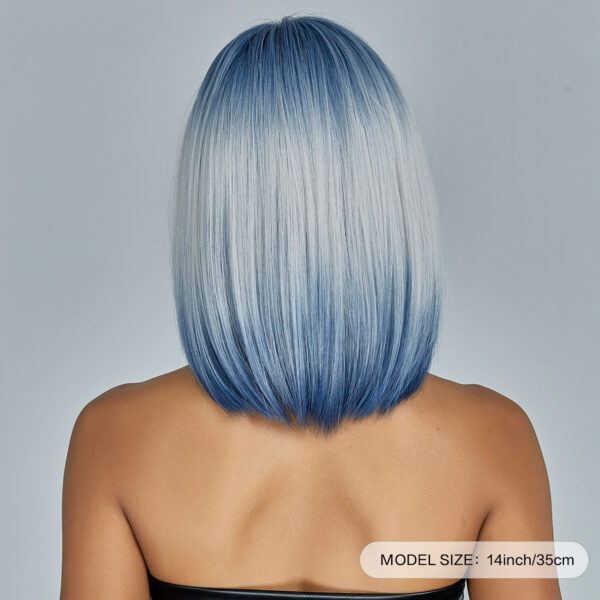 Wig With Bangs Gradient Blue Short Straight Hair - Image 7